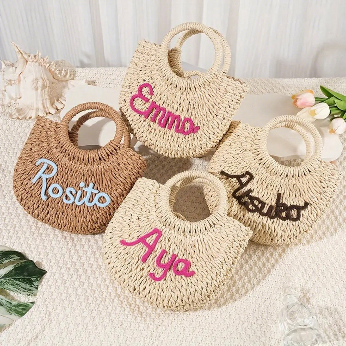 Custom Embroidered Name Straw Bag Handcrafted Gift – WovenMarks