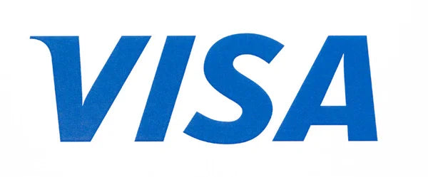 Visa logo in blue on a white background