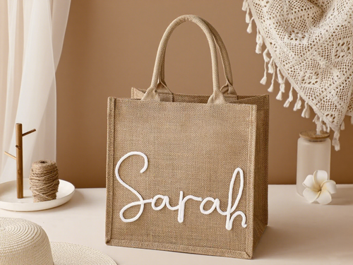 Burlap Tote Bag with Cotton Yarn