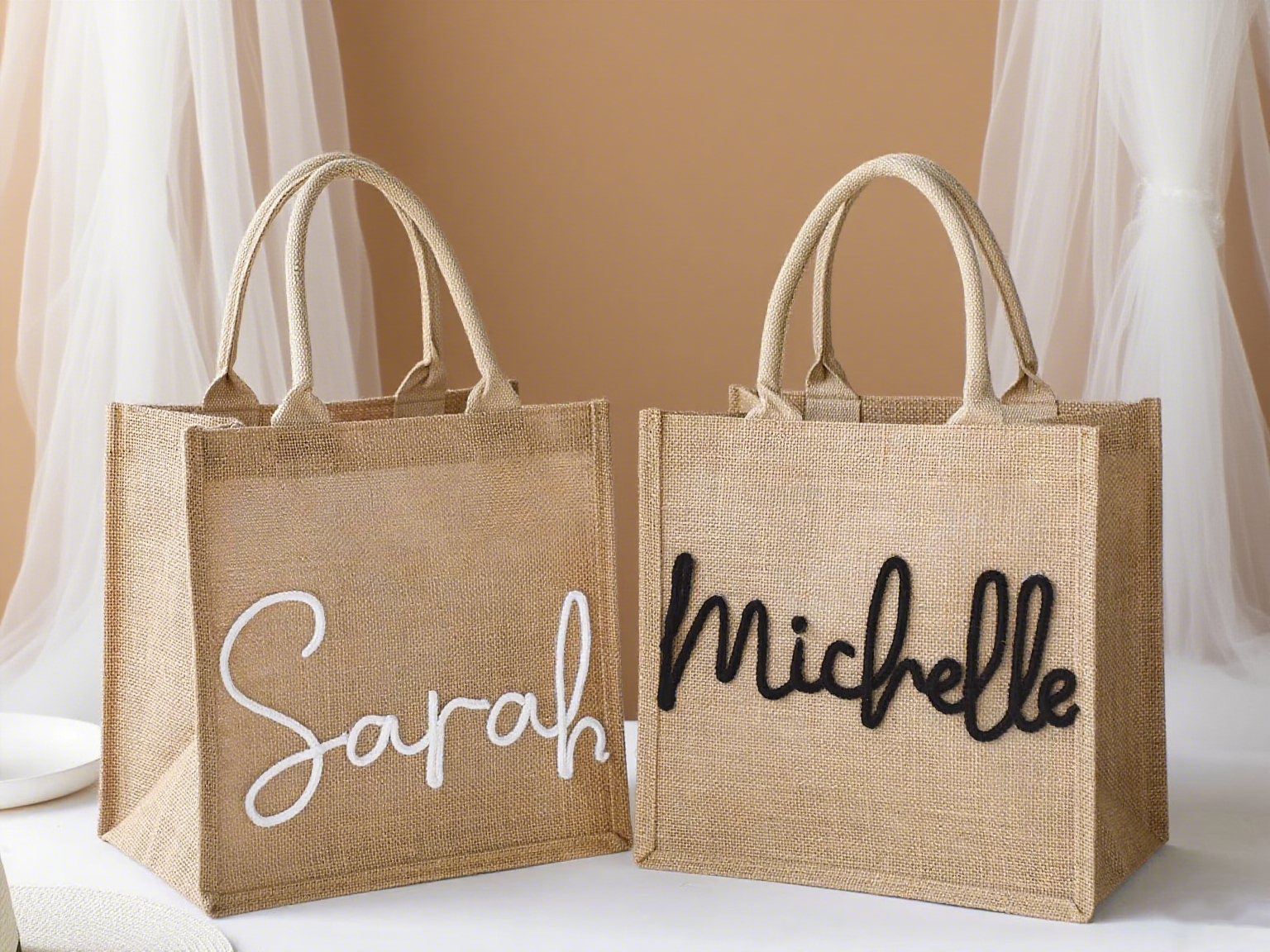 Burlap Tote Bag with Cotton Yarn