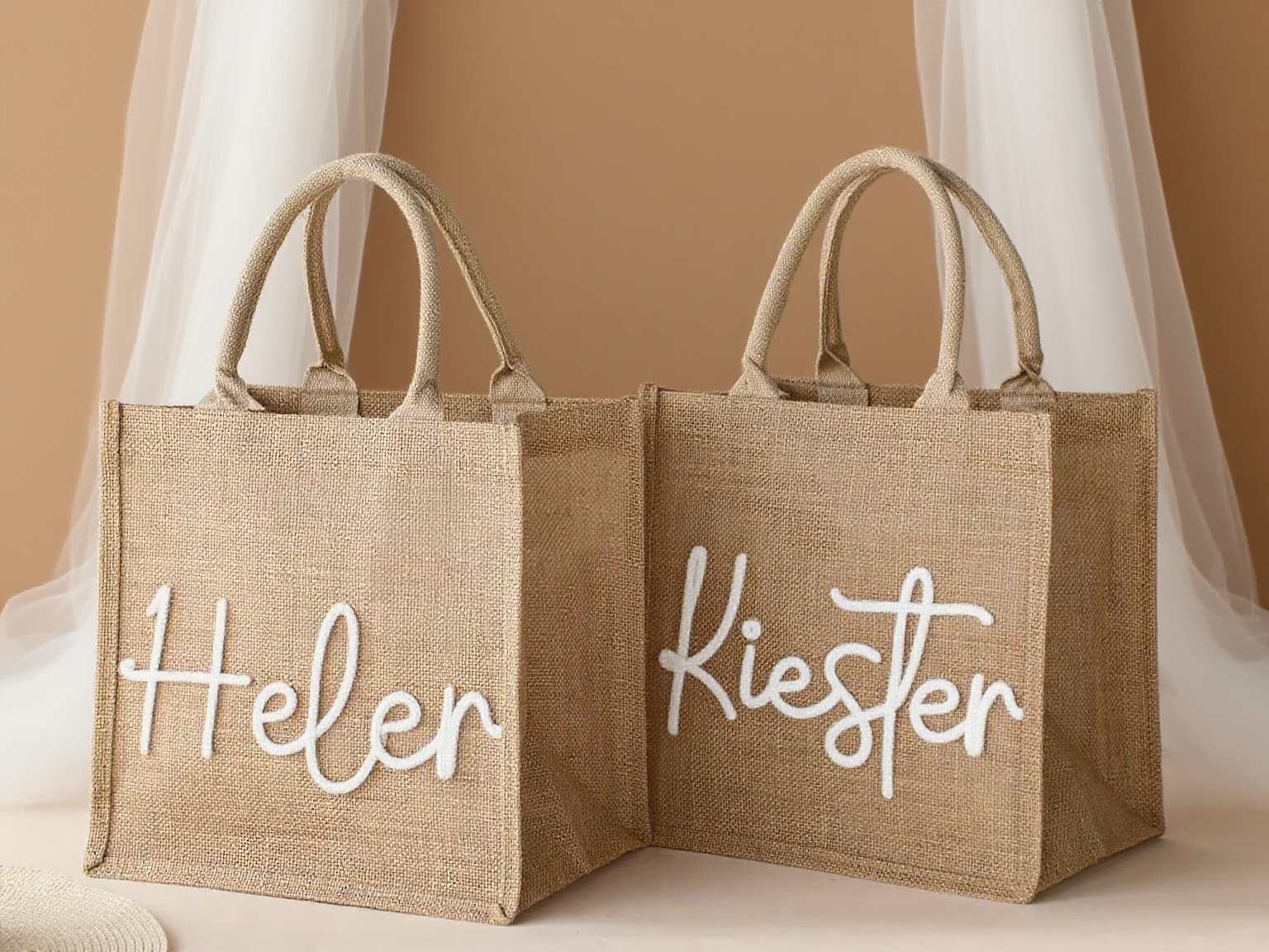 Burlap Tote Bag with Cotton Yarn