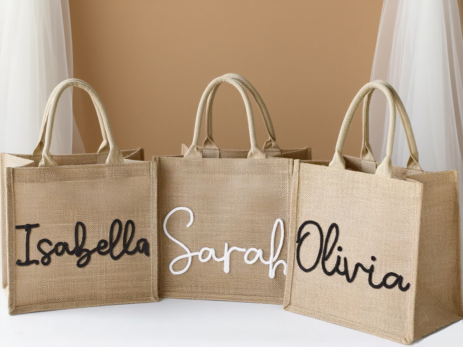 Burlap Tote Bag with Cotton Yarn
