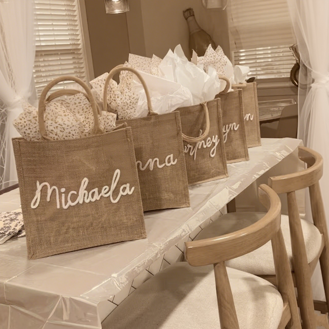 Burlap Tote Bag with Cotton Yarn