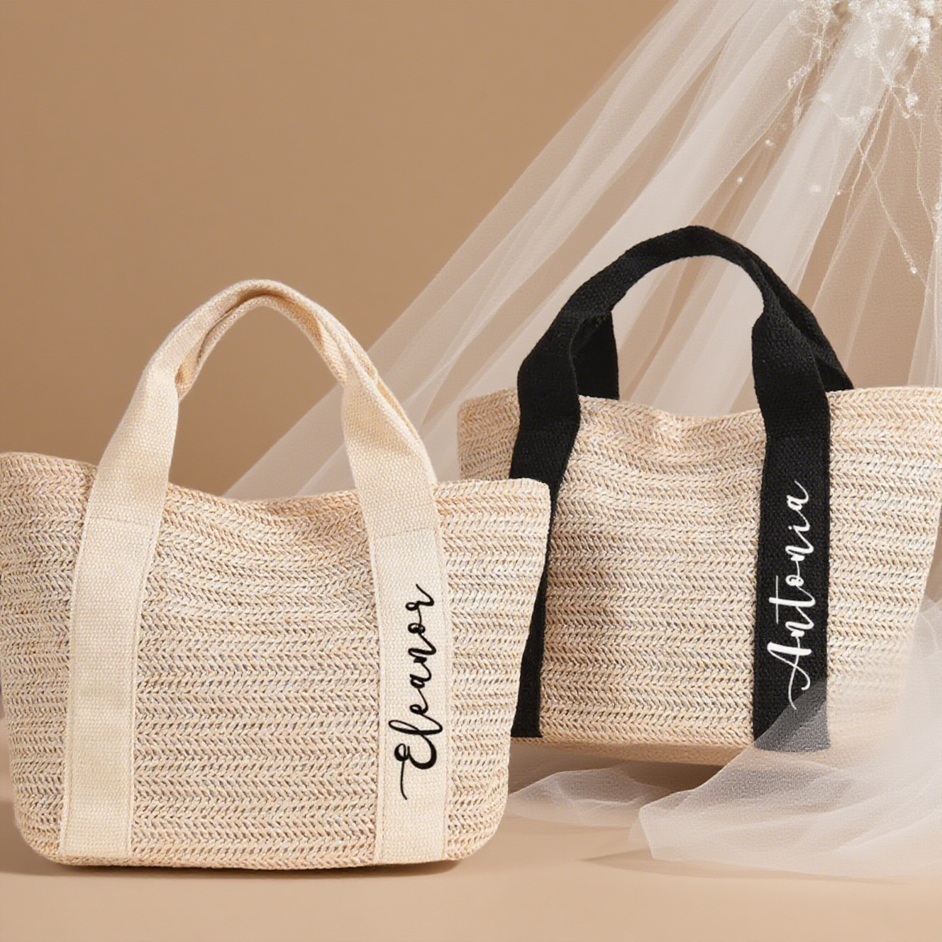 Custom Straw Bag with Embroidery Name