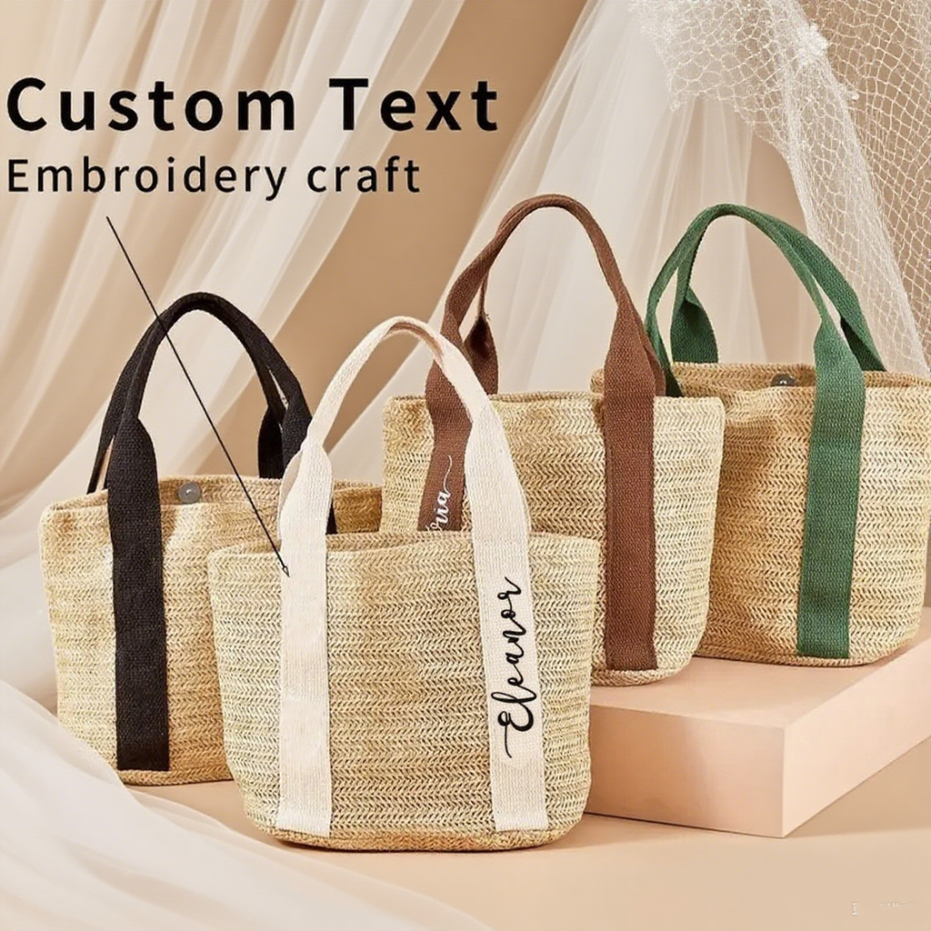 Custom Straw Bag with Embroidery Name